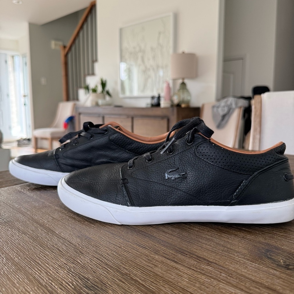Lacoste Bayliss Vulc PRM Men’s preppy Sneakers Black Leather Size 8